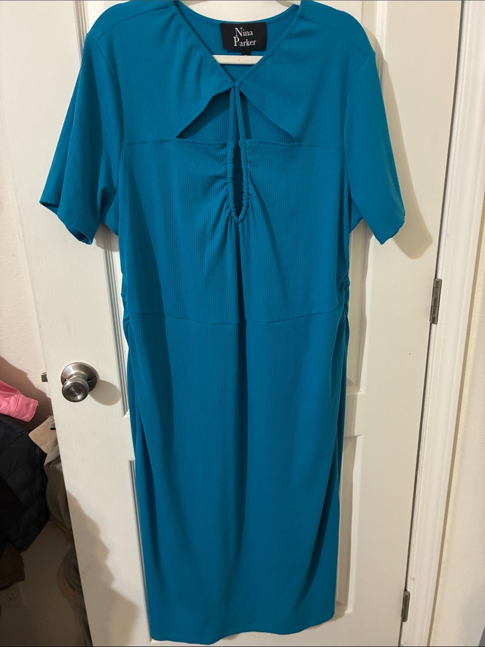Parker Teal Keyhole Short-Sleeve Midi Dress
